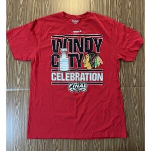 Chicago Blackhawks Shirt Mens Large Red NHL Hockey Reebok 2015 Stanley Cup Final